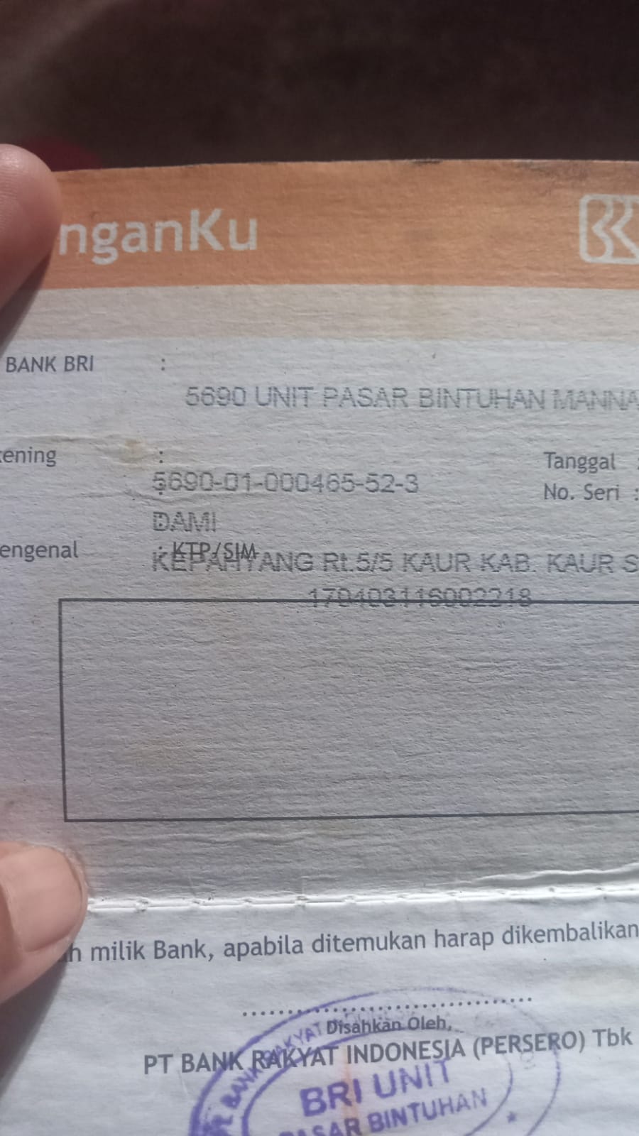 Buku rek atas nama Dami